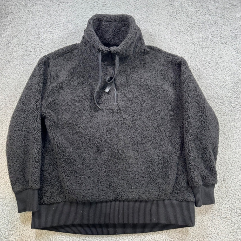 Athleta Cozy Fleece Mock Neck Quarter Zip Pullover Sweatshirt Women's Mโ Black